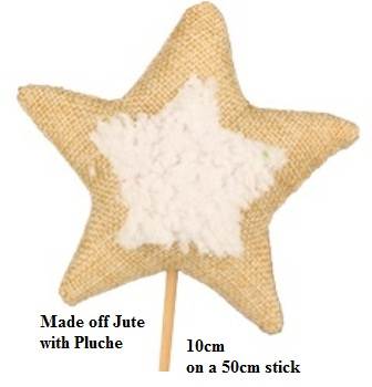 Star Made Of Jute/pluche 10cm On A 50cm Pick